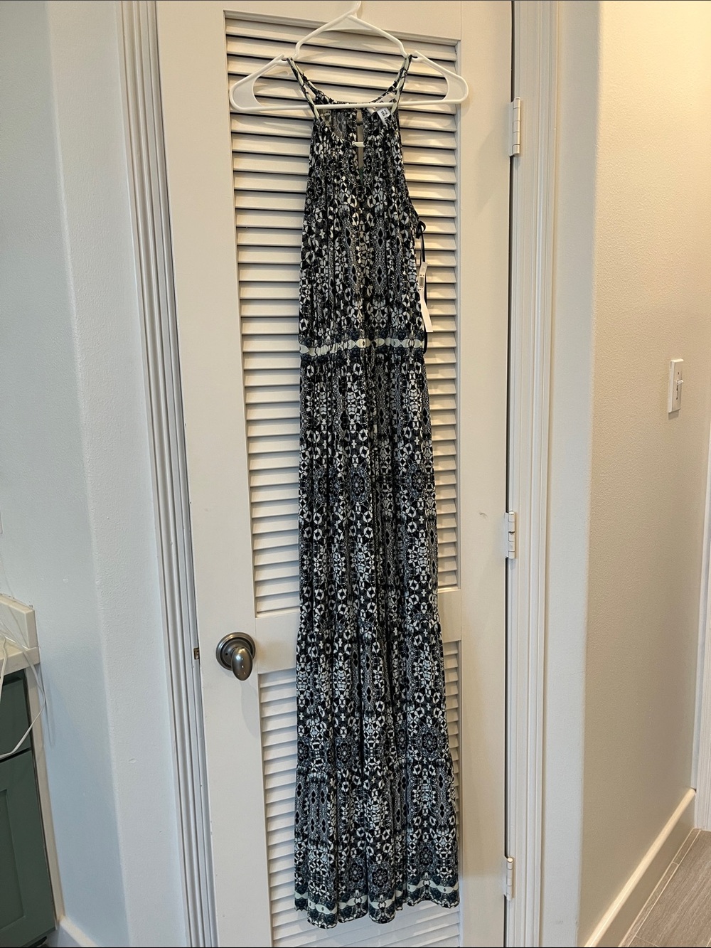 Black & White Printed Halter Maxi Dress